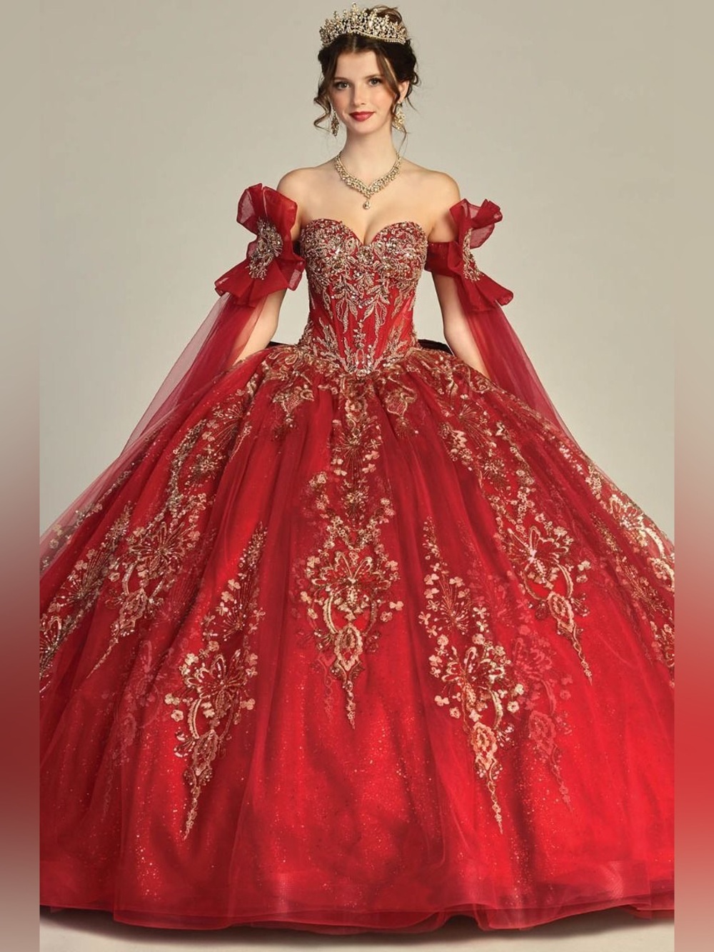 Quinceañera Burgundy Off-Shoulder Ball Gown
